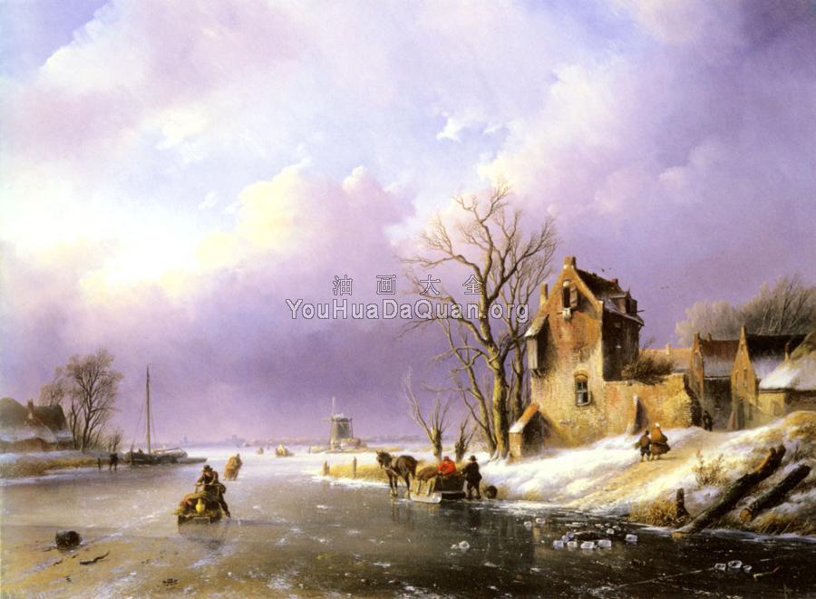 Winter landscape With Figures On A Frozen River - 扬·雅各布·柯恩拉德·施普勒